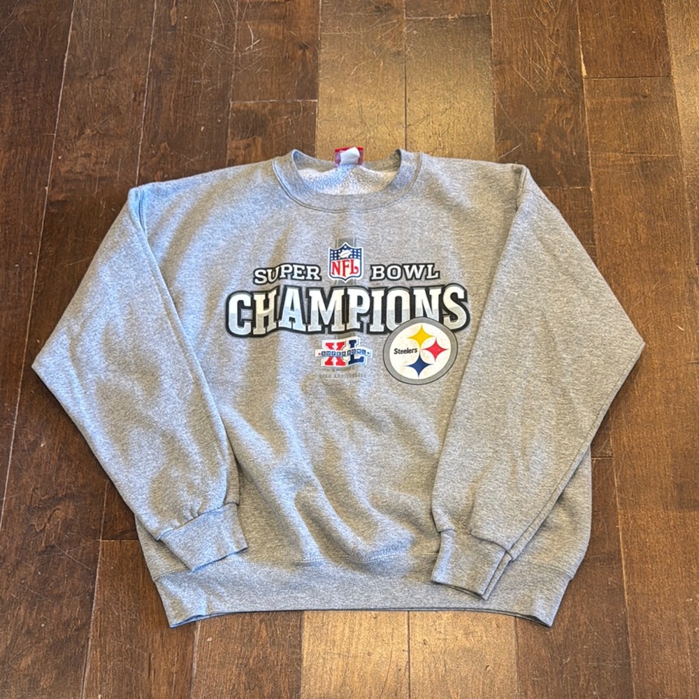 NFL Steelers Super Bowl XL Gray Crewneck Sweater with Sports Graphics